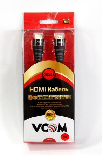 Кабель HDMI 19M/M ver. 2.0 черные коннекторы, 3m VCOM <CG526S-B-3M> Blister (1/40)