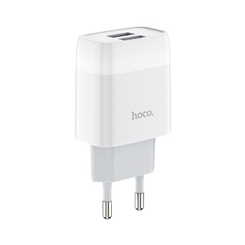 Блок питания сетевой 2 USB HOCO C73A, Glorious, 2400mA, пластик, кабель Type-C, цвет: белый (1/30/18