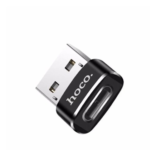 Переходник Type-C(f) - USB 2.0(m), HOCO UA6, плоский, алюминий, цвет: чёрный (1/40/400)