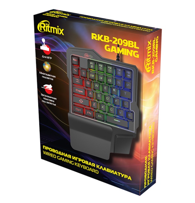 Клавиатура проводная игровая RITMIX RKB-209 BL Gaming, USB, проводная, Многоцветная подсветка кнопок