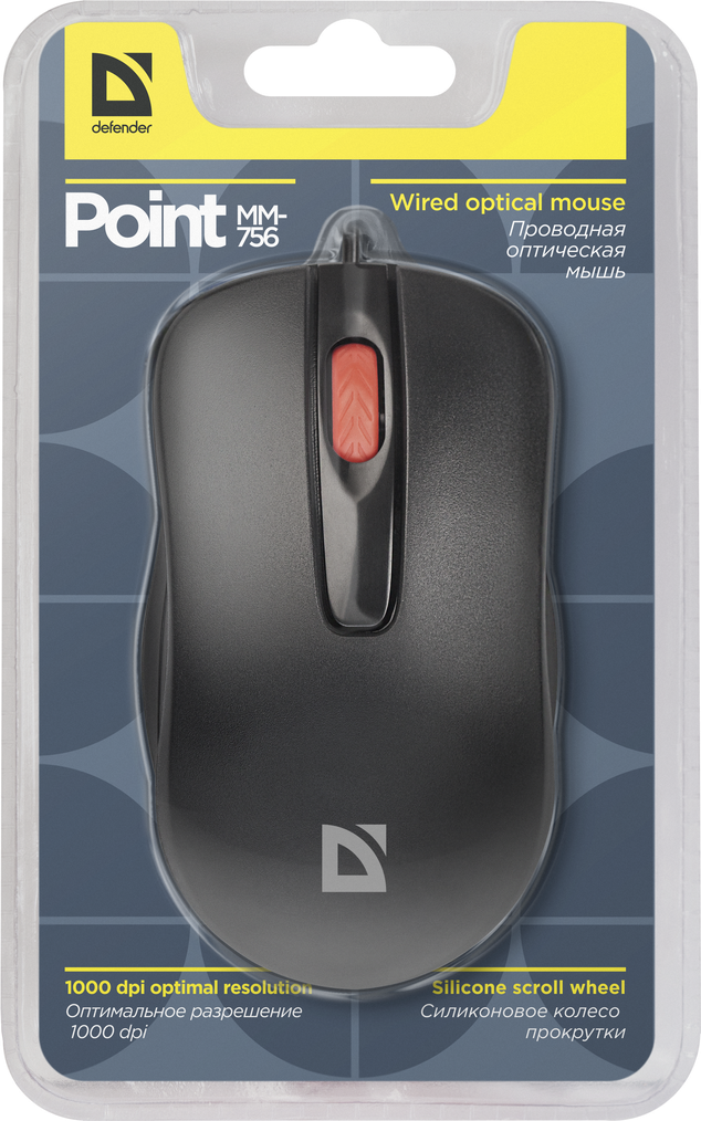 Мышь проводная DEFENDER Point MM-756, USB, 3 кнопки, 1000 dpi, блистер, черный (1/40)