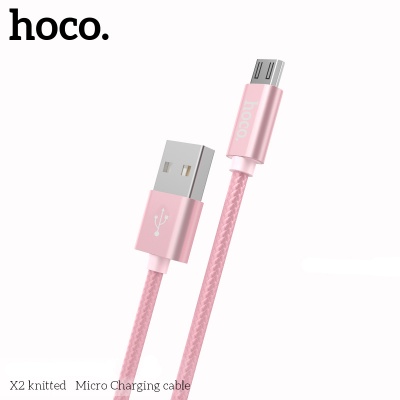 Кабель USB - микро USB HOCO X2, 1.0м, круглый, 2.1A, ткань, цвет: розовое золото (1/30/300)