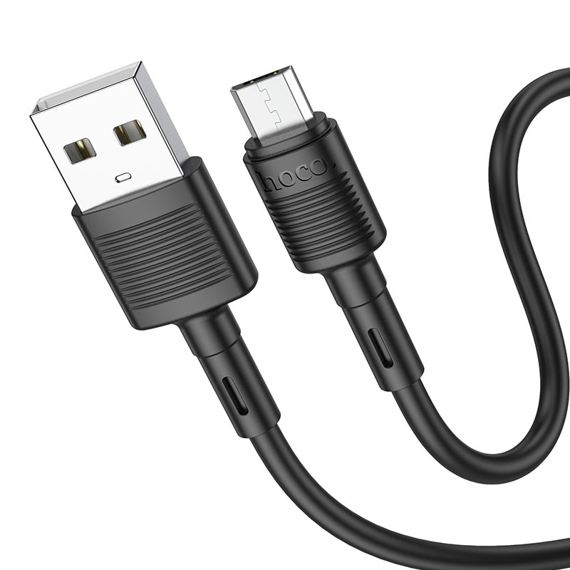 Кабель USB - микро USB HOCO X83 Victory, 1.0м, круглый, 2.4A, силикон, цвет: чёрный (1/33/330)