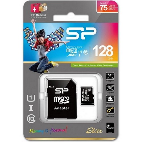 MicroSD  128GB  Silicon Power Class 10 Elite UHS-I (R/W 75/15 Mb/s) + SD адаптер