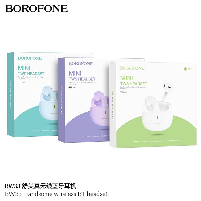 Наушники внутриканальные Borofone BW33, пластик, bluetooth 5.3, микрофон, цвет: фиолетовый (1/22/132