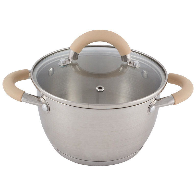 Кастрюля Fortuna, объем 1,8 л, из нерж стали с крышкой, матовый корпус, ручки с силиконом (1/8)