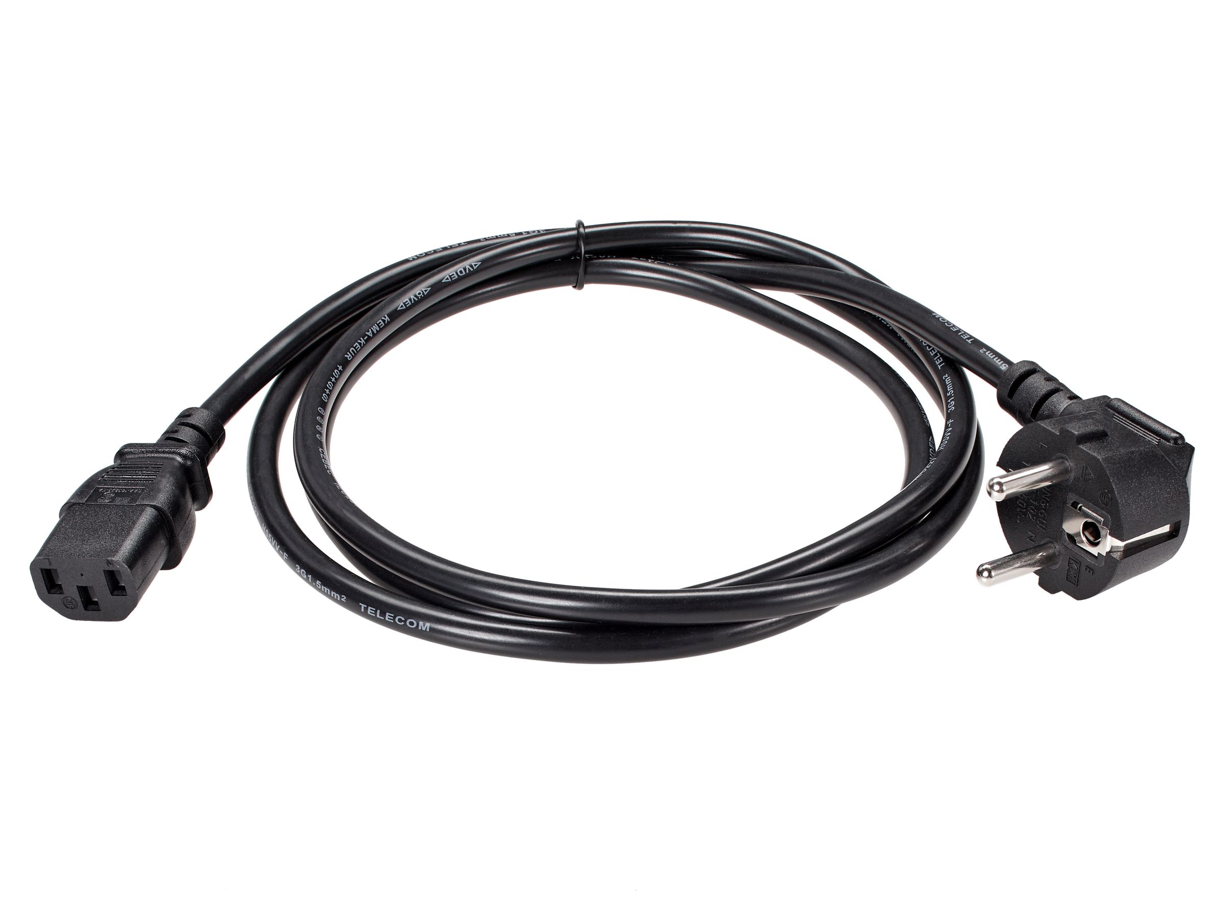 Кабель компьютер - розетка 220V EU (угловой)<VDE> 3GX1,5mm2, 1,8m, медь, Telecom <TY021-CU1.5-1.8M>