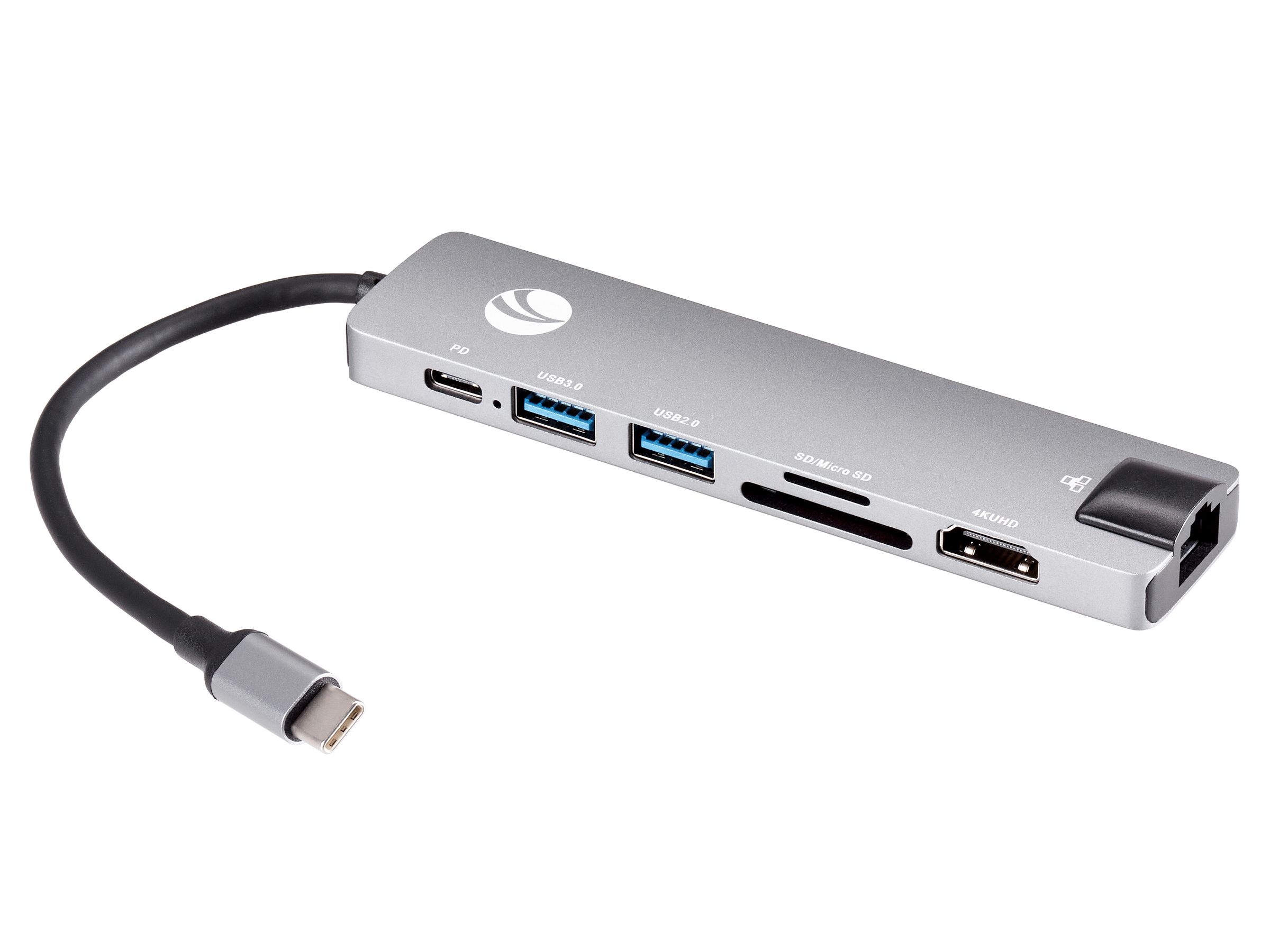 USB-концентратор Type-Cm -->HDMI A(f) 4K@30Hz+USB3.0+USB2.0+RJ45+TF+CD+PD,VCOM, Alum Shell, VCOM<CU4
