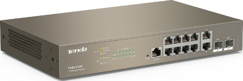 Коммутатор TENDA TEG5312F уровня 3, управляемый гигабитный, 10*10/100/1000 Base-T Ethernet ports, 2*