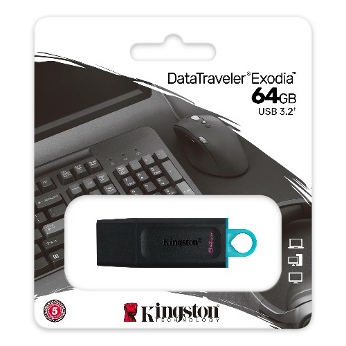 USB 3.2  64GB  Kingston  DataTraveler Exodia  чёрный/бирюзовый