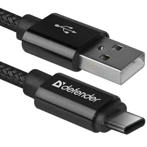 Кабель DEFENDER USB09-03T PRO USB2.0, черный, AM-Type-C, 1m, 2.1A (1/100)