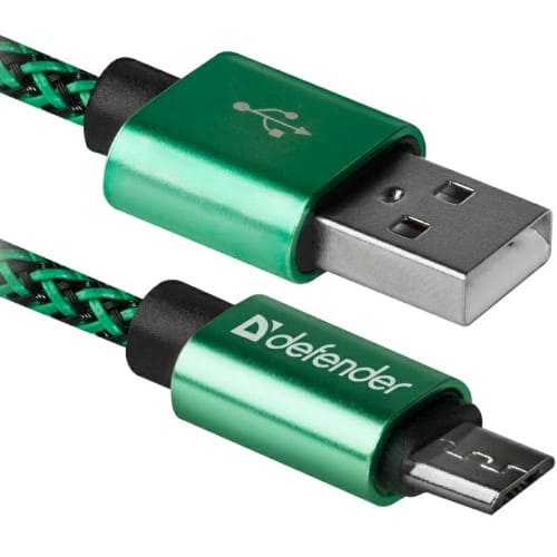 Кабель DEFENDER USB08-03T PRO USB2.0, зеленый, AM-MicroBM, 1m, 2.1A (1/100)