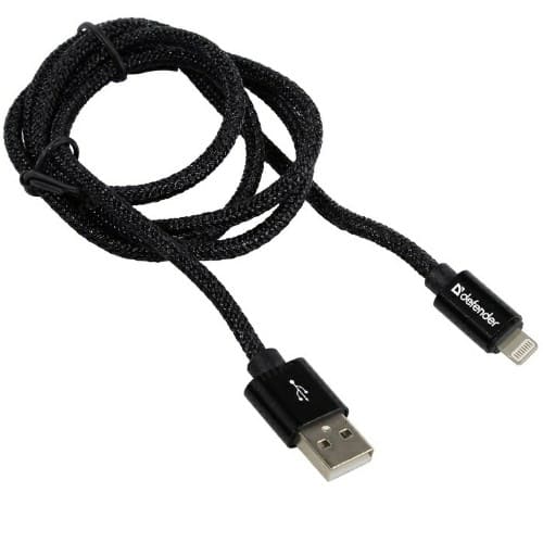 Кабель DEFENDER ACH01-03T PRO USB2.0, черный, AM-LightningM, 1m, 2.1A (1/100)