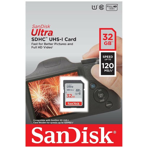 SDHC  32GB  SanDisk Class 10 Ultra UHS-I (120 Mb/s)