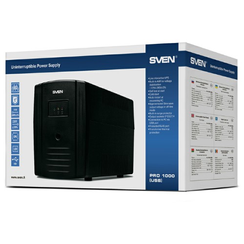 Источник бесперебойного питания SVEN Pro 1000, 720Вт, USB, RJ-45, 3 евро розетки  (1/2)