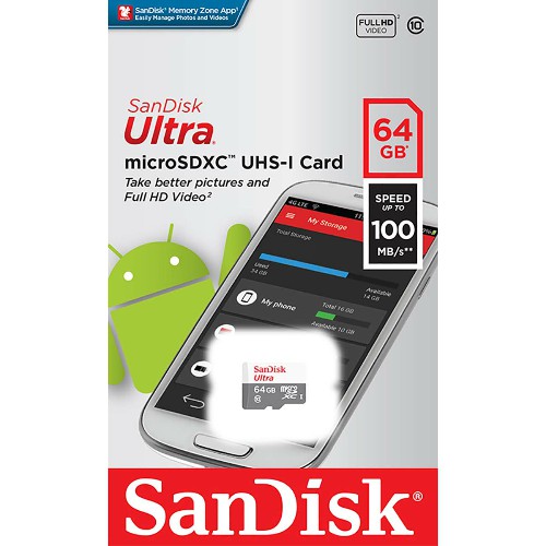 MicroSD  64GB  SanDisk Class 10 Ultra Light UHS-I  (100 Mb/s) без адаптера