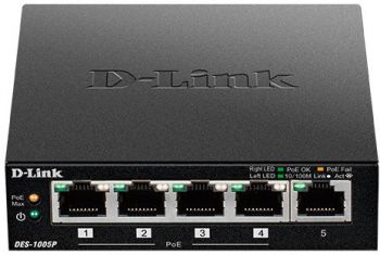 Коммутатор D-LINK DES-1005P/B1A 5x100Mb 4PoE 60W неуправляемый