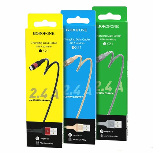 Кабель USB - микро USB Borofone BX21 Outstanding, 1.0м, круглый, 2.4A, ткань, цвет: серый(1/648)