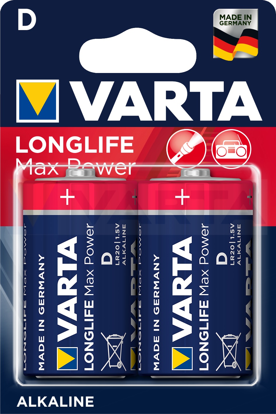 Элемент питания VARTA  LR20 LONGLIFE MAX POWER   (2 бл)  (2/20/100)