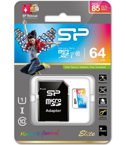 MicroSD  64GB  Silicon Power Class 10  Elite UHS-I (R/W 85/15 Mb/s) + SD адаптер