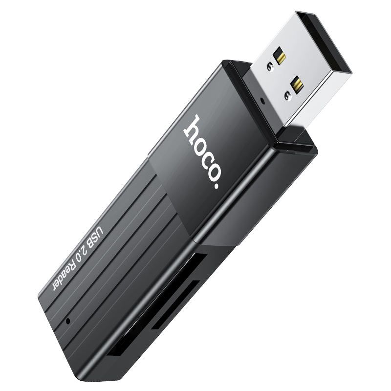 Кардридер HOCO HB20, USB 2.0, пластик, TF/ SD карта, цвет: чёрный (1/50/200)