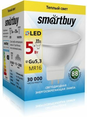 Лампа светодиодная SMARTBUY GU5.3 (MR16) 12Вт 3000K (теплый свет) (1/10/100)