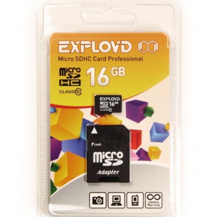 MicroSD  16GB  Exployd Class 10 + SD адаптер