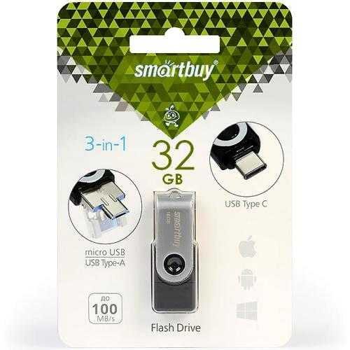 USB 3.0  32GB  Smart Buy  Trio  3-in-1 (USB Type-A + USB Type-C + micro USB)