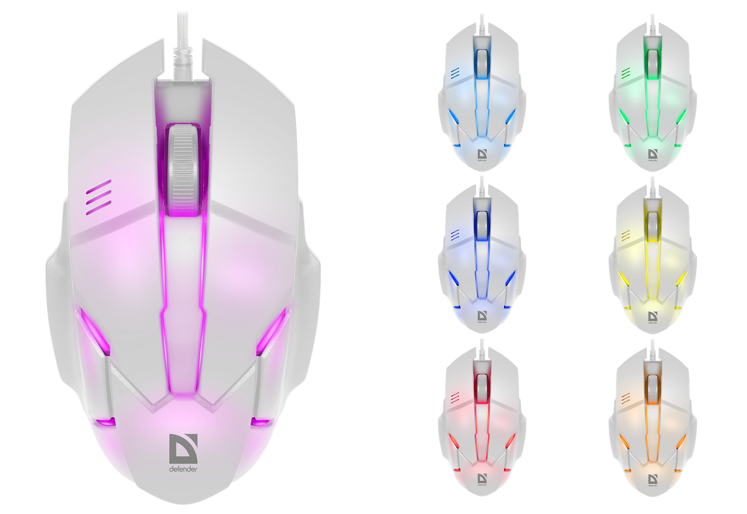 Мышь проводная оптическая DEFENDER Host MB-982, 7цветов,1000 dpi,белый (1/60)