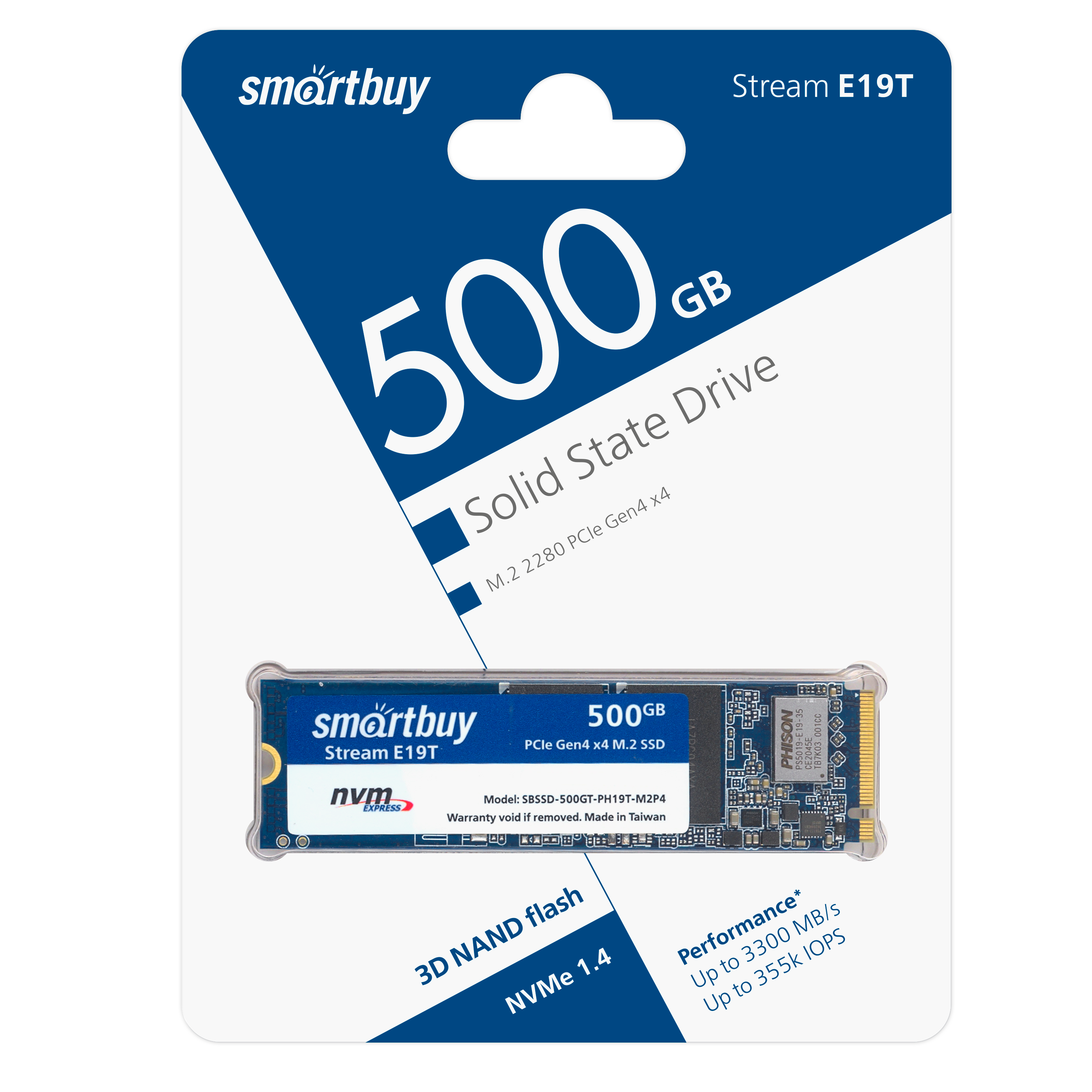 Внутренний SSD  Smart Buy  500GB  Stream E19T, PCIe Gen3 x4, R/W - 3300/3000 MB/s, (M.2), 2280, Phis