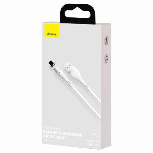 Кабель USB - 8 pin Baseus CALXC-K02 Zinc Magnetic, 1.0м, круглый, 2.4A, нейлон, цвет: белый (1/100)