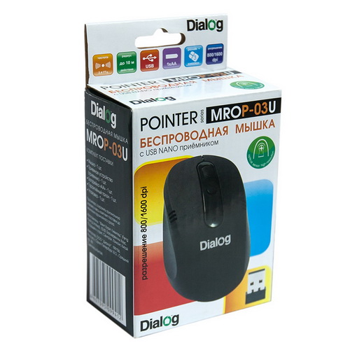 Беспроводная оптическая мышь DIALOG Pointer MROP-03U, USB, RF 2.4G, 3 кн., + колесо прокрутки, черны