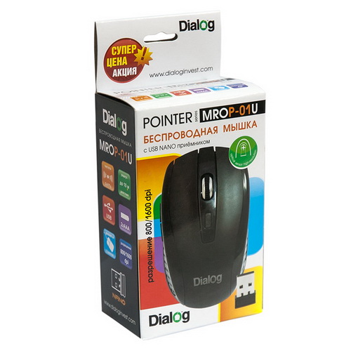 Беспроводная оптическая мышь DIALOG Pointer MROP-01U, USB, RF 2.4G, 5 кн., + колесо прокрутки, черны