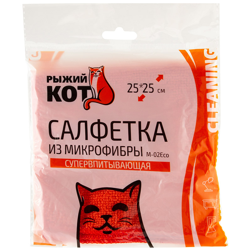 Салфетка из микрофибры М-02Есо, цвет: красный, размер: 25х25см (1/40/200)