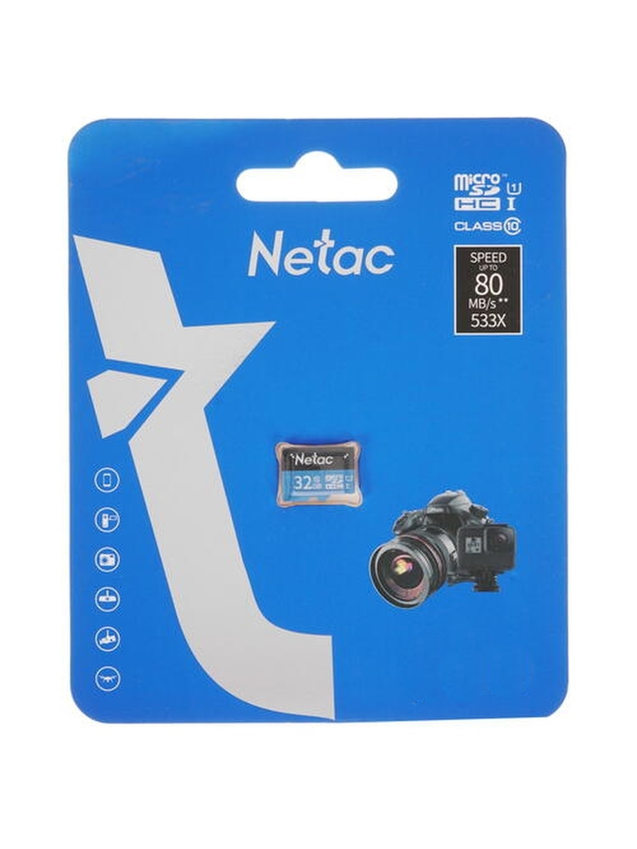 MicroSD  32GB  Netac  P500  Standard  Class 10  UHS-I (90 Mb/s) без адаптера