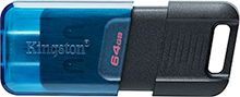USB 3.2  64GB  Kingston  DataTraveler 80 M  (USB 3.0/3.2 + Type C)  чёрный/синий