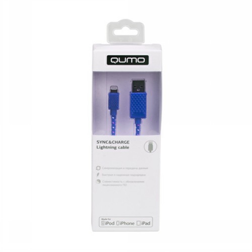 Кабель QUMO MFI, синий, USB-Apple 8 pin, тканевая оплетка, 0,15м