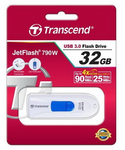 USB 3.0  32GB  Transcend  JetFlash 790  белый