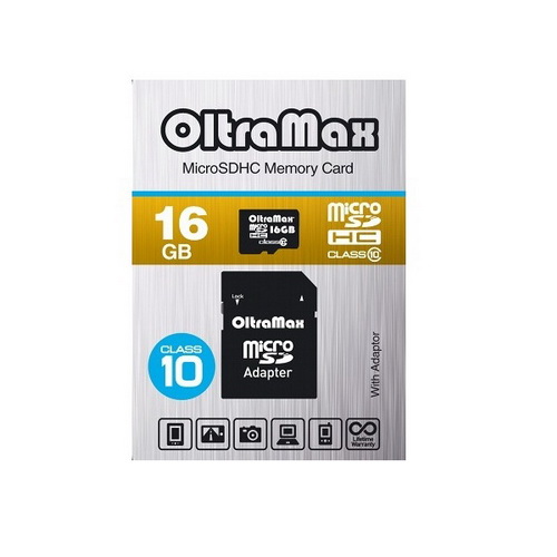MicroSD  16GB  OltraMax Class 10 + SD адаптер