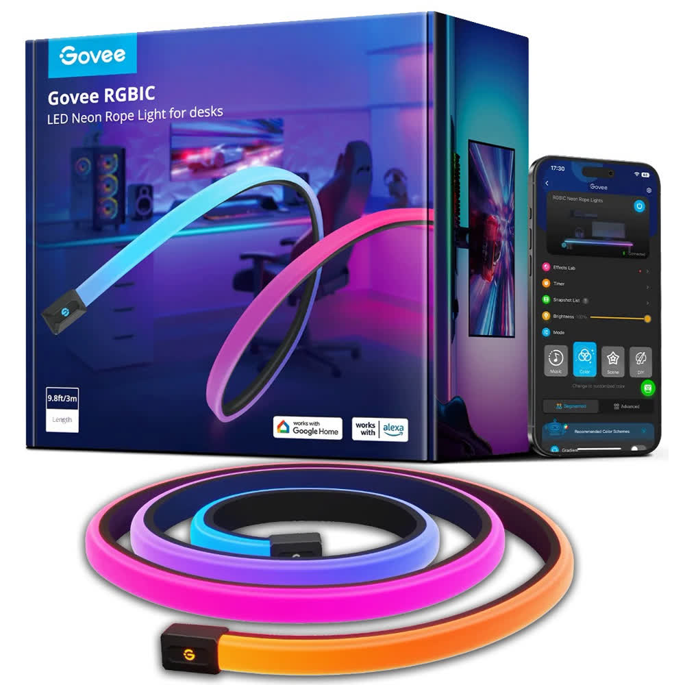Умная светодиодная лента GOVEE RGBIC LED Neon Rope Light for Desks Wi-Fi, 3m