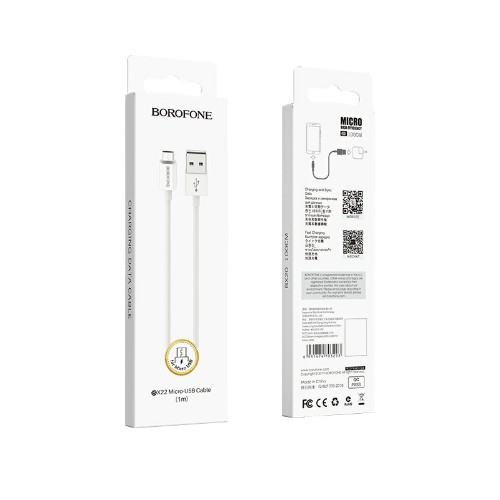 Кабель USB - микро USB Borofone BX22 Bloom, 1.0м, круглый, 2.1A, силикон, цвет: белый (1/648)