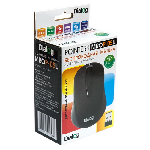 Беспроводная оптическая мышь DIALOG Pointer MROP-05U, USB, RF 2.4G, 3 кн., + колесо прокрутки, черны