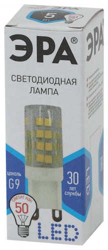 Лампа светодиодная ЭРА STD LED JCD-5W-CER-840-G9 G9 5Вт керамика капсула нейтральный белый свет (1/1