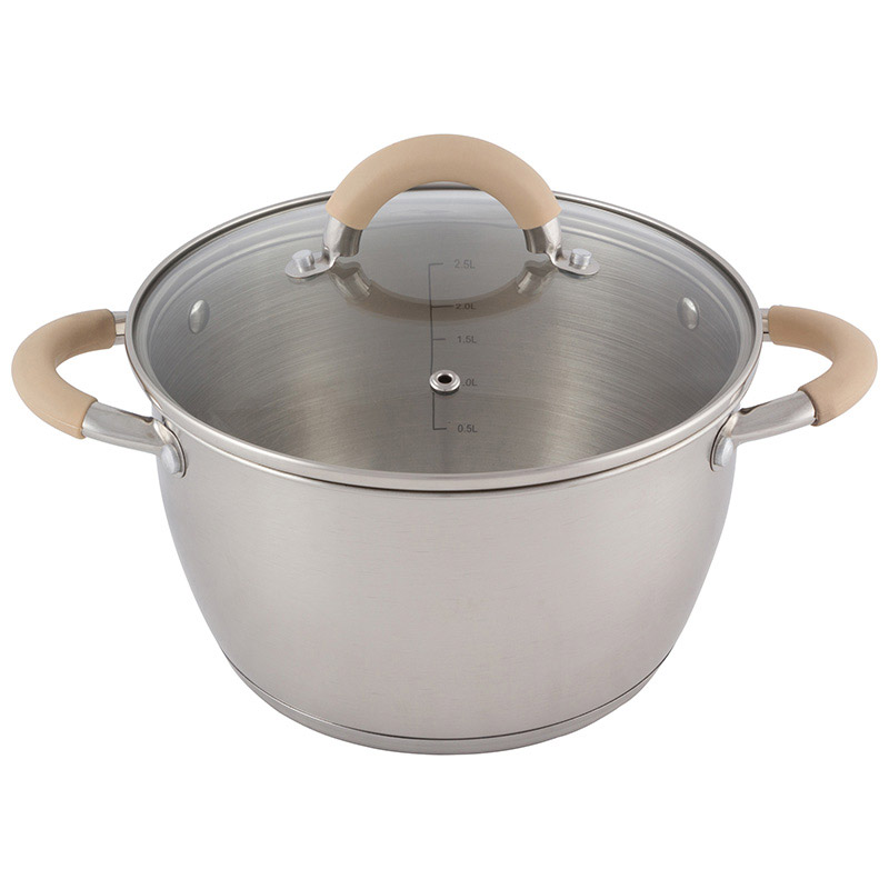 Кастрюля Fortuna, объем 3,3 л, из нерж стали с крышкой, матовый корпус, ручки с силиконом (1/4)