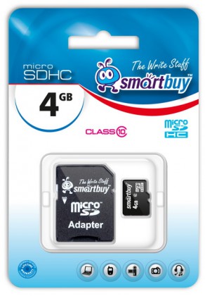 MicroSD  4GB  Smart Buy Class 10 + SD адаптер