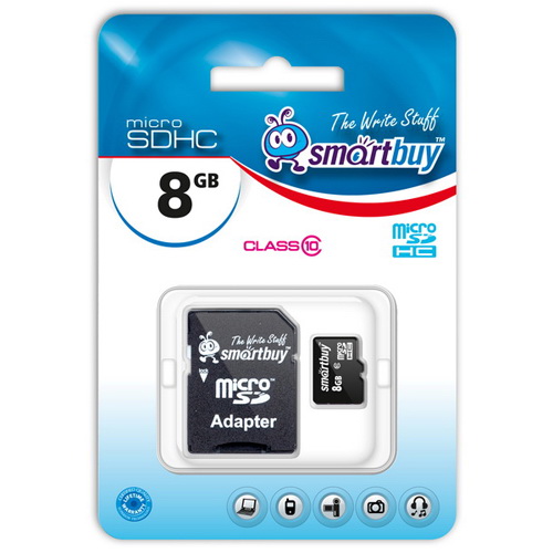 MicroSD  8GB  Smart Buy Class 10 + SD адаптер