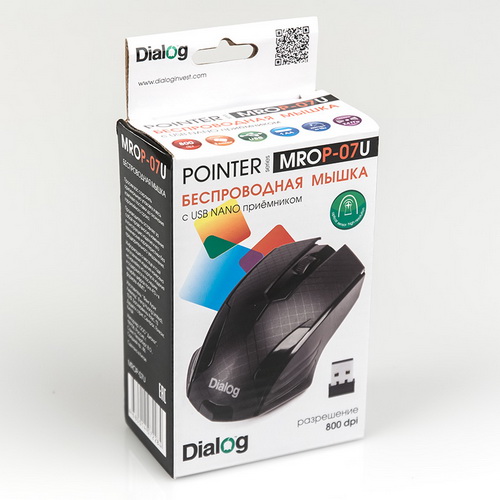 Беспроводная оптическая мышь DIALOG Pointer MROP-07U, USB, RF 2.4G, 3 кн., + колесо прокрутки, черны