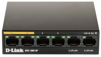 Коммутатор D-Link DSS-100E-6P/A1A 6x100Mb 1G неуправляемый