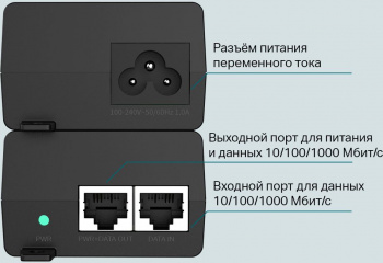 Инжектор TP-LINK TL-POE160S 2GE/1PoE+ 30W 802.3af/at (1/20)