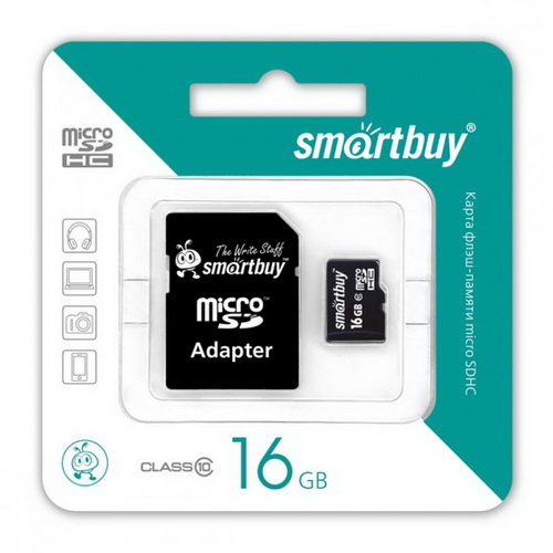 MicroSD  16GB  Smart Buy Class 10 UHS-I + SD адаптер